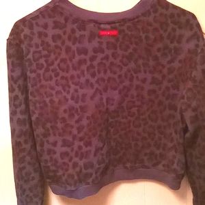 Hard Tail Yoga Gray Leopard Print Sweatshirt Crew Cropped Pullover Large Cotton